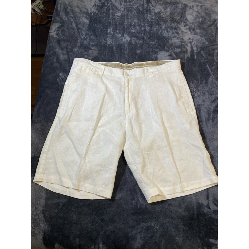 Bohio Men's 100% Linen Shorts Size 36 White Flat Front Casual Beach Resort 10